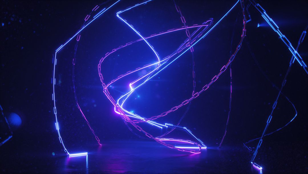 Abstract Neon Light Ribbons in Futuristic Space