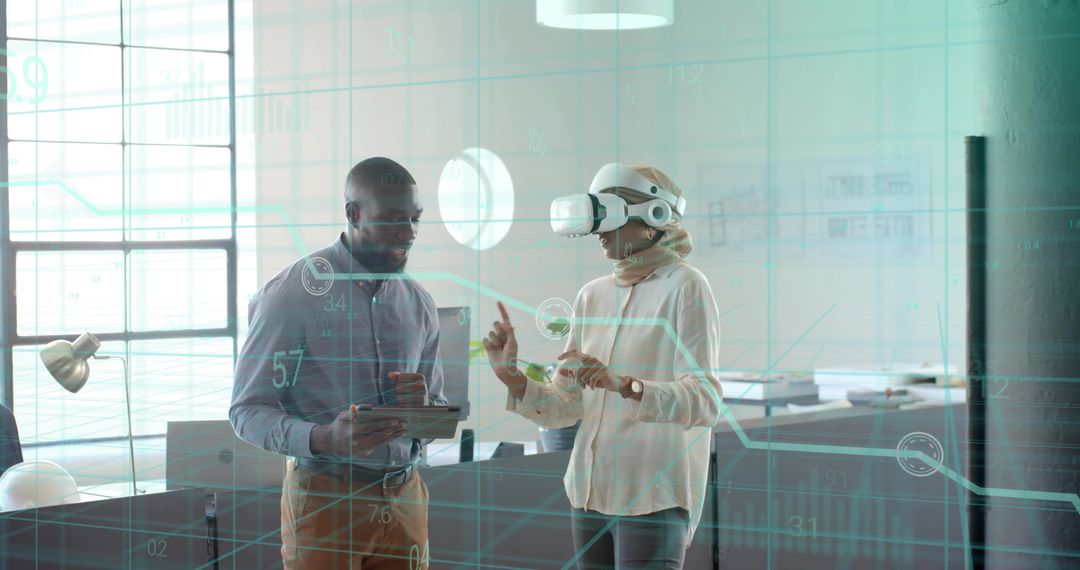 Colleagues Using Augmented Reality in Modern Office