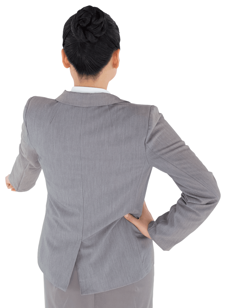 Businesswoman Touching Virtual Interface, Isolated Transparent Background