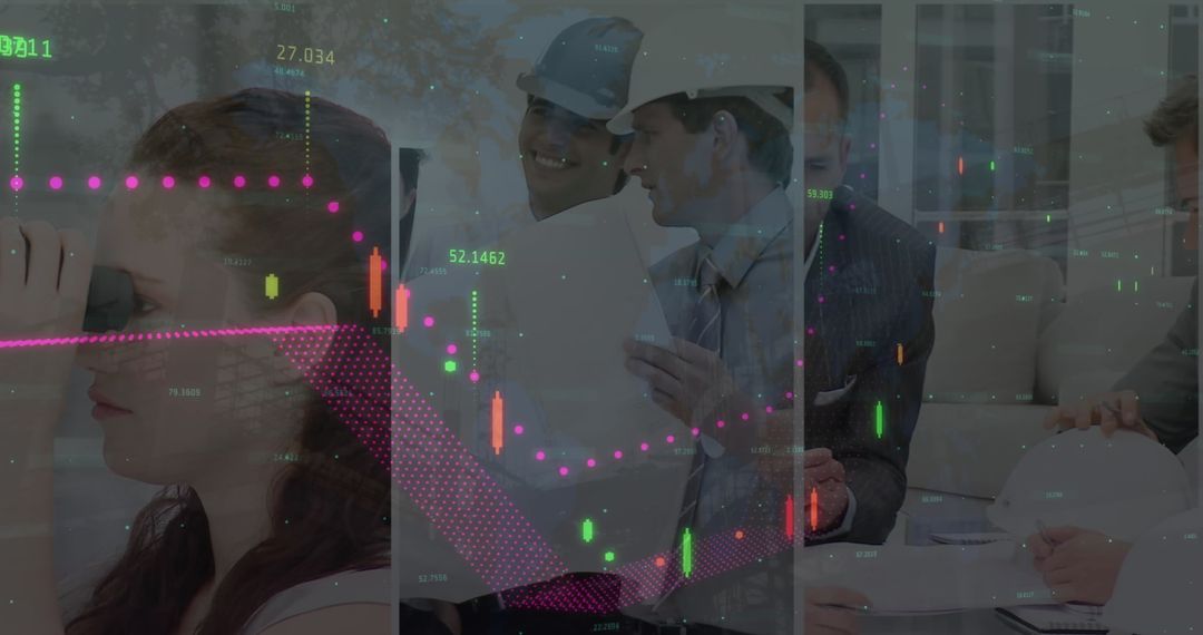 Architects Analyzing Plans with Financial Data Overlay