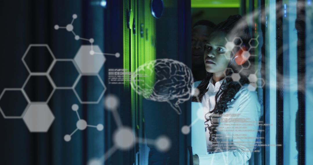 African American IT Workers Analyzing Digital Data in Server Room