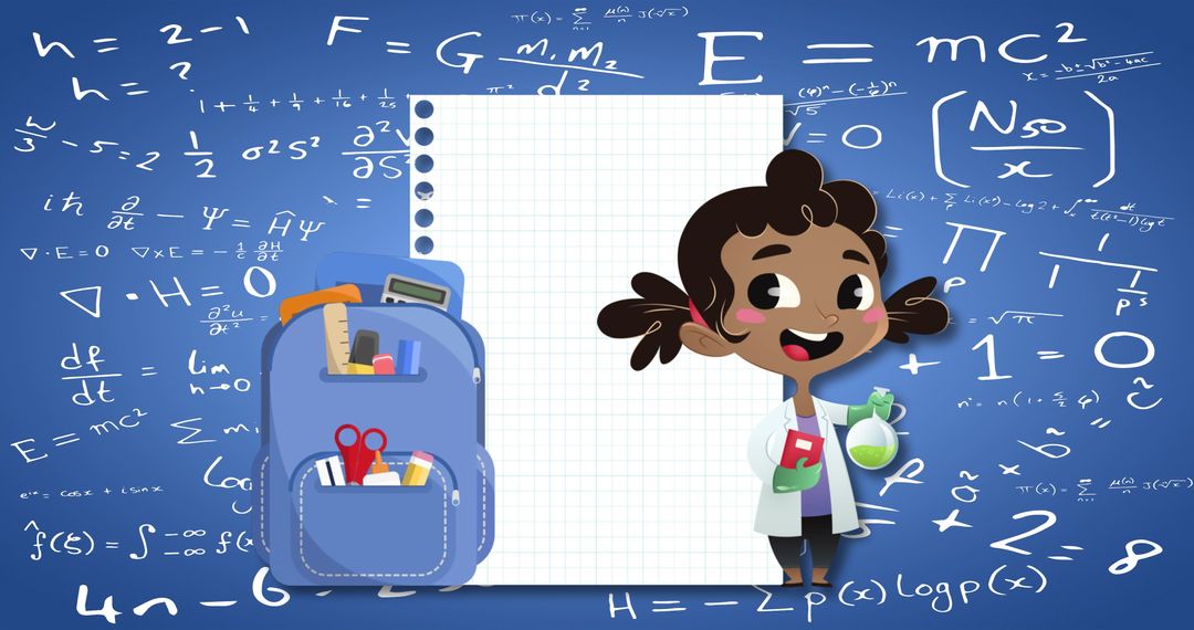 Child Scientist with Mathematics on Blue Background Education Theme