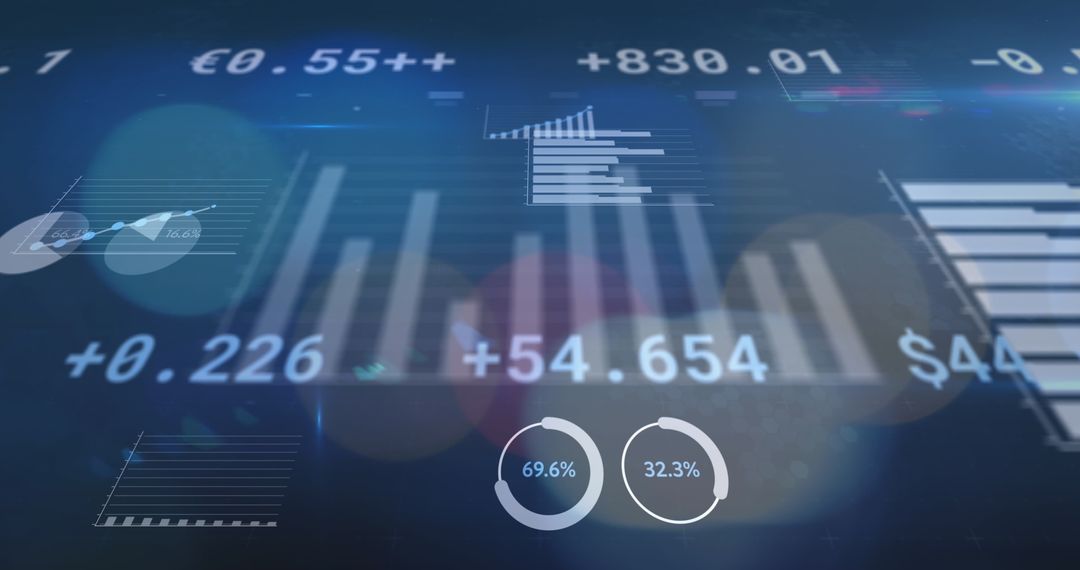 Digital Financial Data with Futuristic City Light Overlay