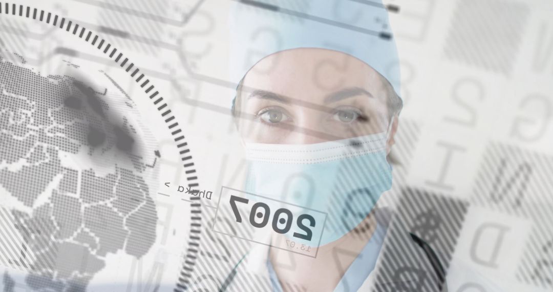 Surgeon in Scrubs with Futuristic Digital Overlay Interface