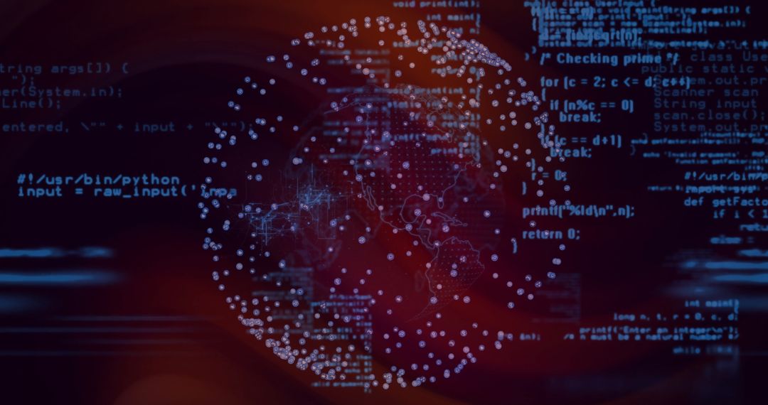 Futuristic Digital Globe with Coding Highlights in Red Hues