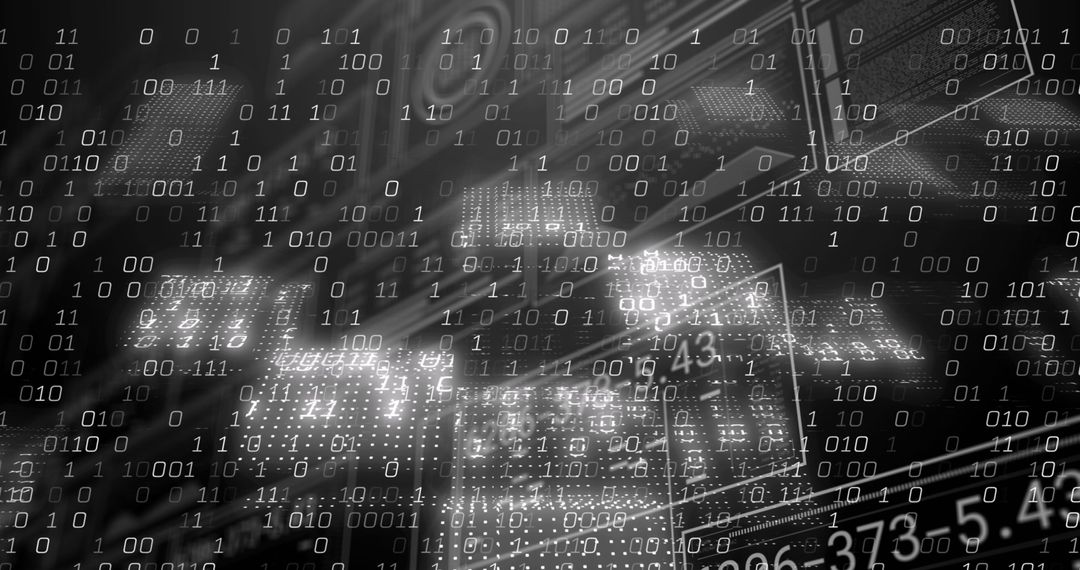 Binary Code Overlay on Digital Market Display