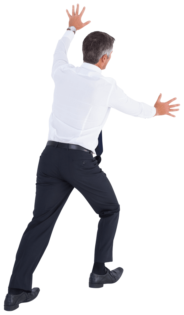 Businessman Standing on Transparent Cube Pulling Rope