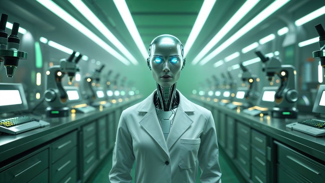 Futuristic Android Scientist Exploring Advanced Laboratory