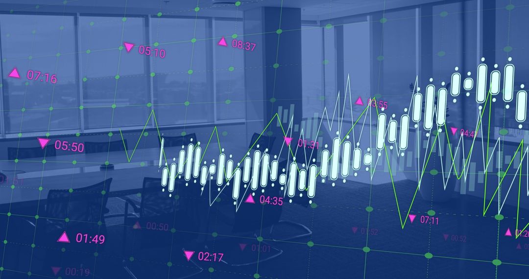 Financial Data Charts over Modern Office Background