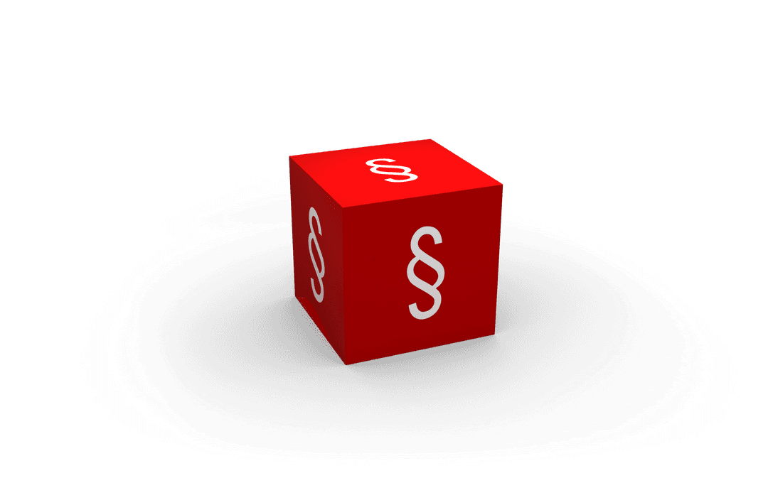 Transparent Red Cube with Section Symbol Icon for Legal Representation