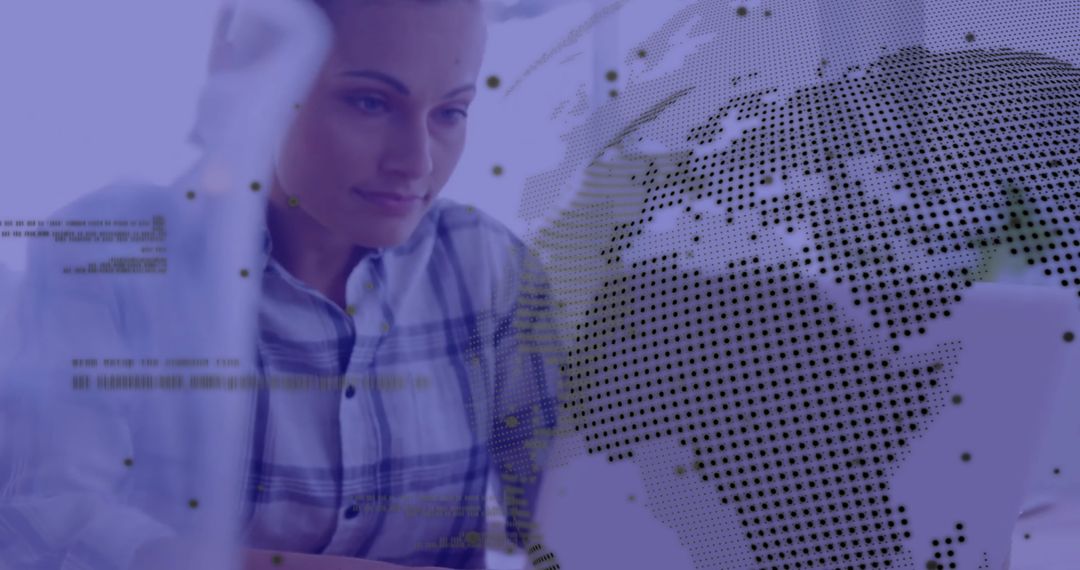 Businesswoman Analyzing Global Data with Digital Overlay