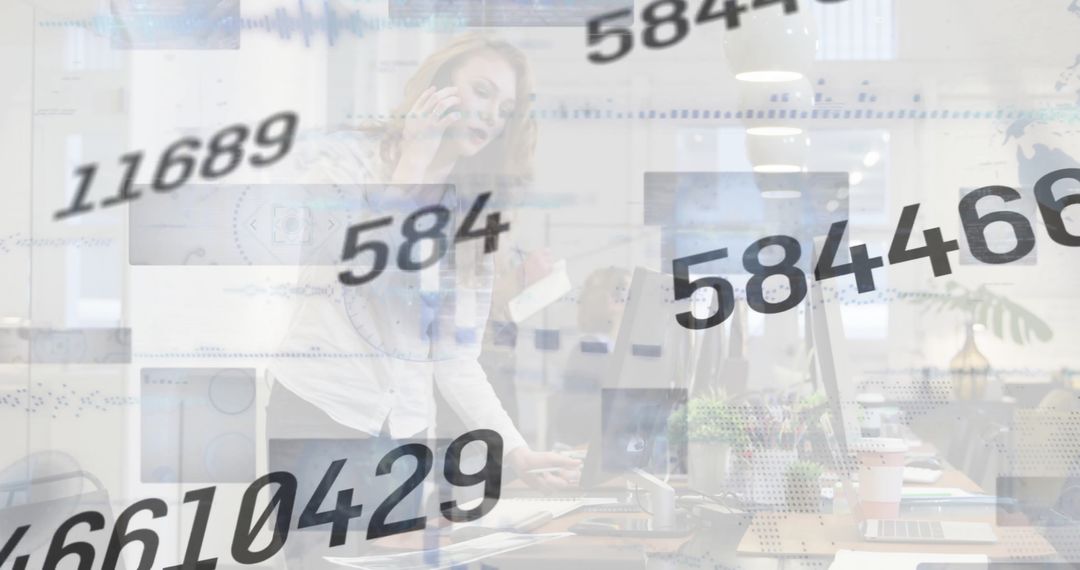 Data Overlay in Modern Office Setting With Busy Professionals