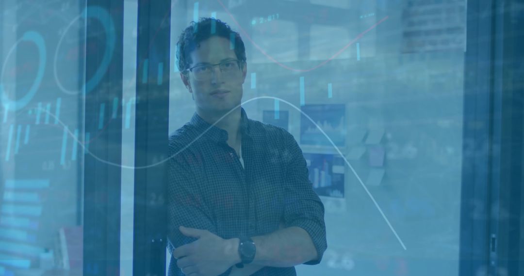 Business Executive Overlapping Financial Data and Analytics Concept