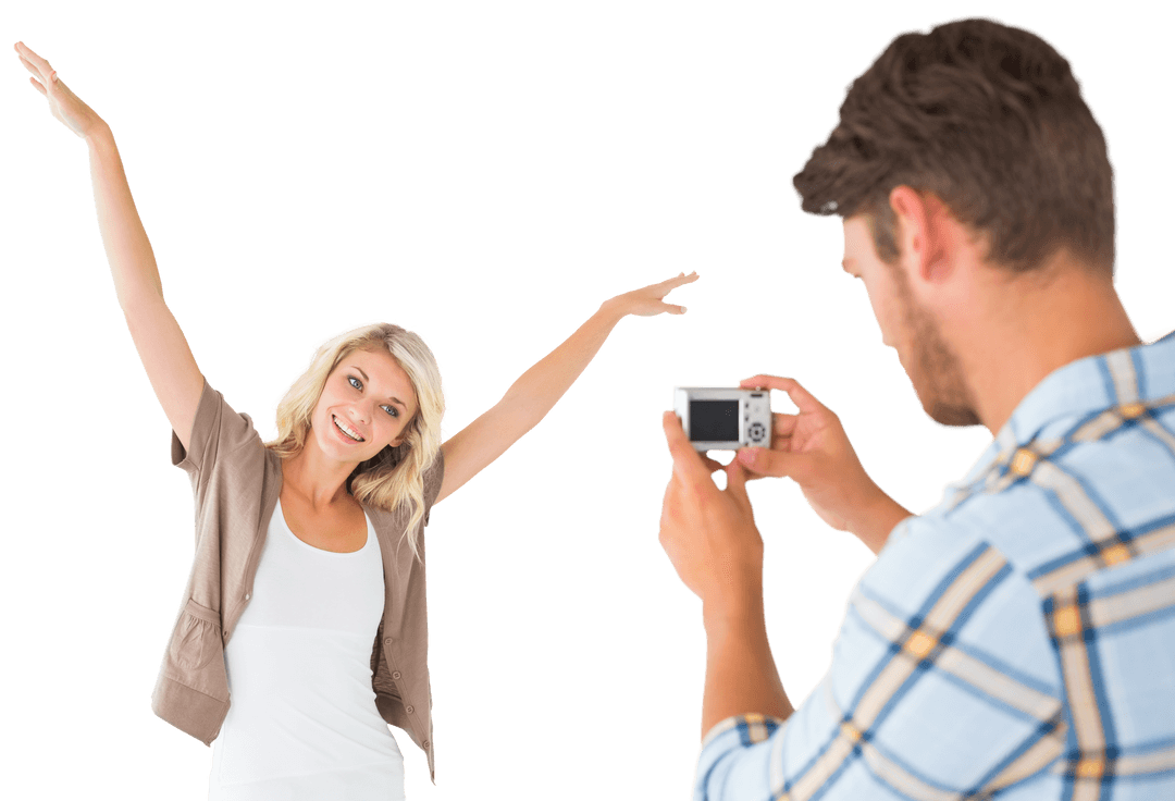 Man Taking Photo of Girlfriend on Transparent Background