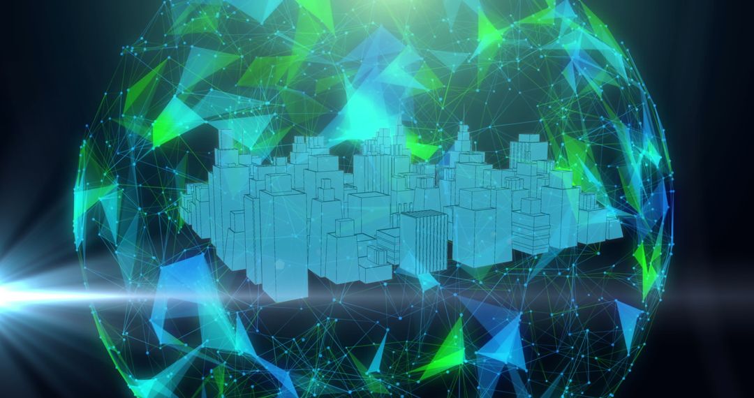 Futuristic Digital Cityscape Network Globe Visualization