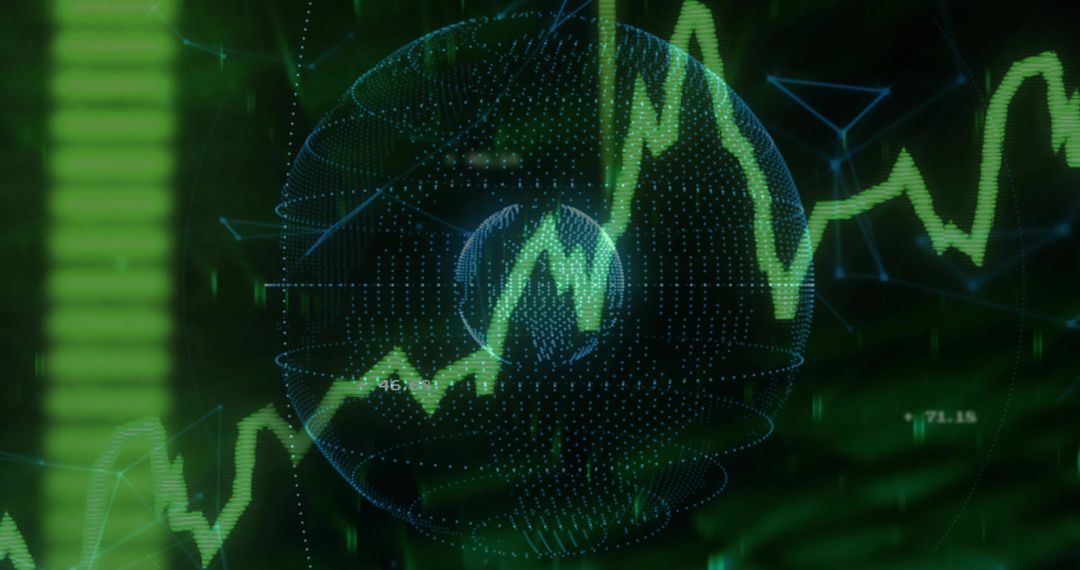 Futuristic Globe with Digital Green Line Chart in Motion