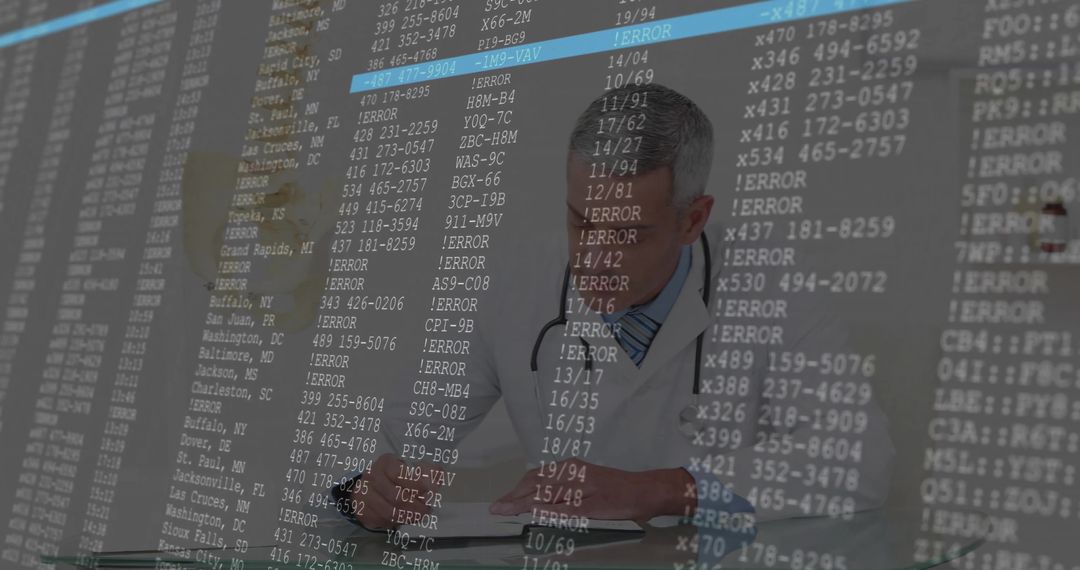 Doctor With Stethoscope Analyzing Data-Driven Medical Information