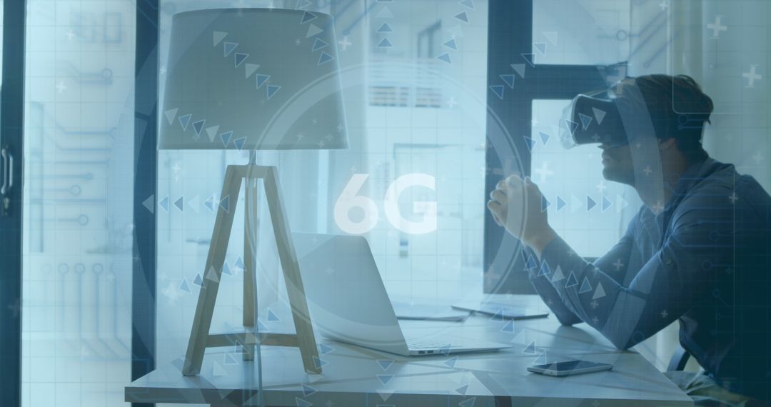 Man Engaging with 6G Technology Using VR Headset