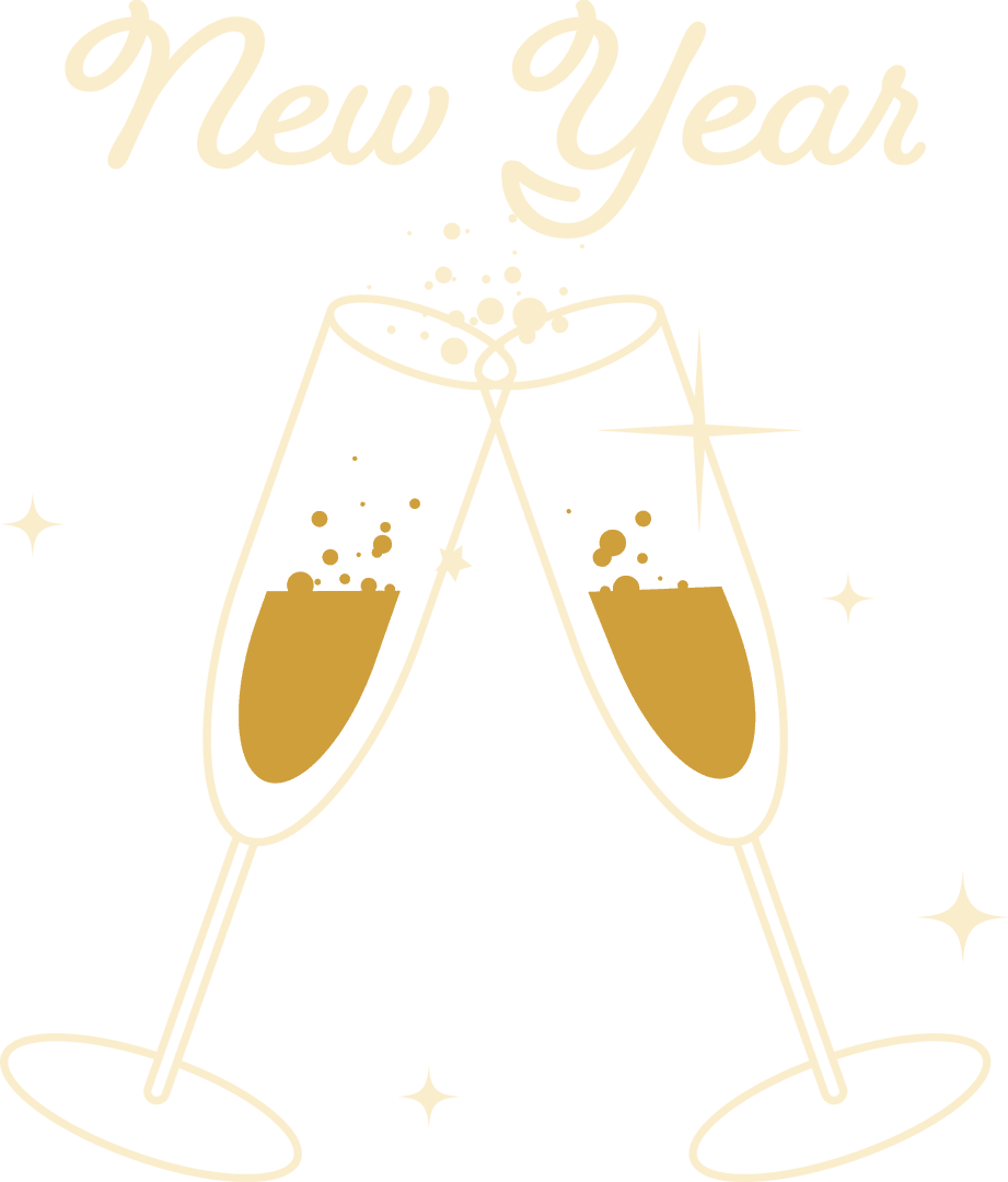 Transparent Champagne Flutes Clinking New Year Design Elegance