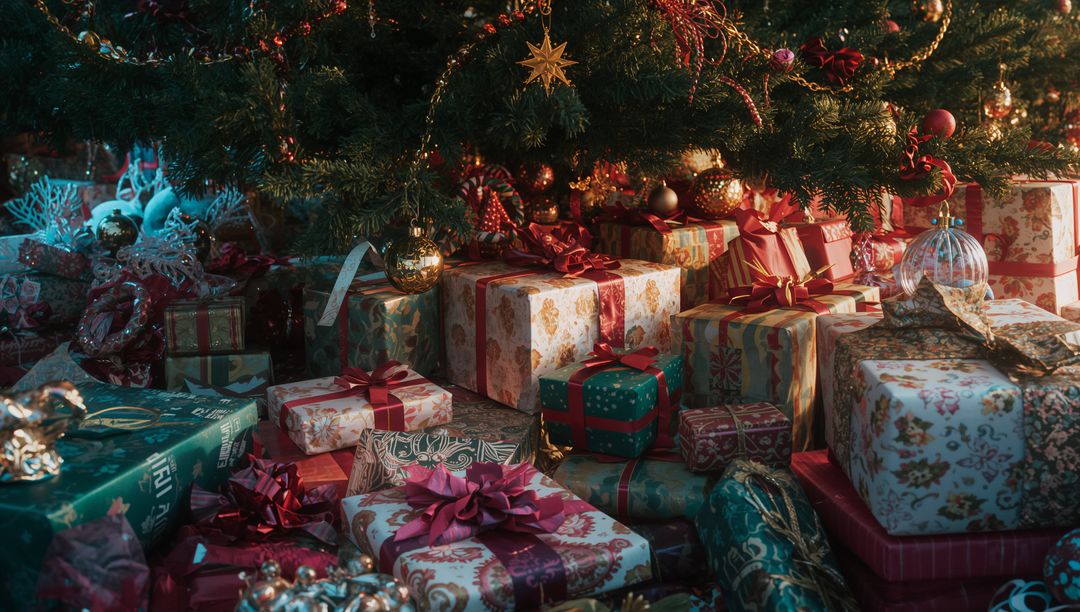 Christmas Presents Abound Under Decorated Holiday Tree
