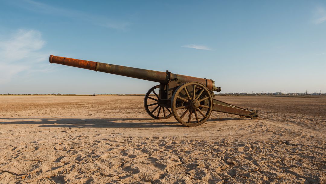 Rustic Antique Field Cannon on Arid Landscape