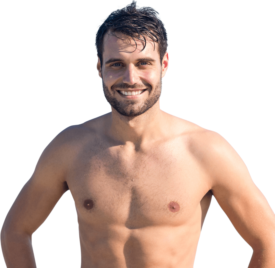 Smiling Muscular Man on Transparent Background for Fitness Design