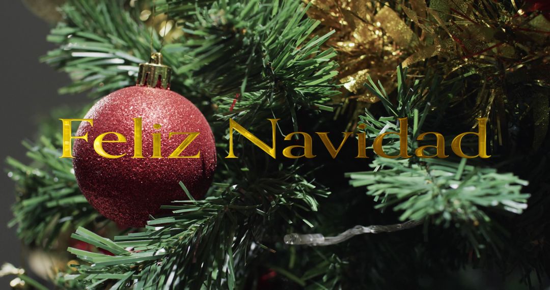 Feliz Navidad Greeting with Christmas Tree Decorations
