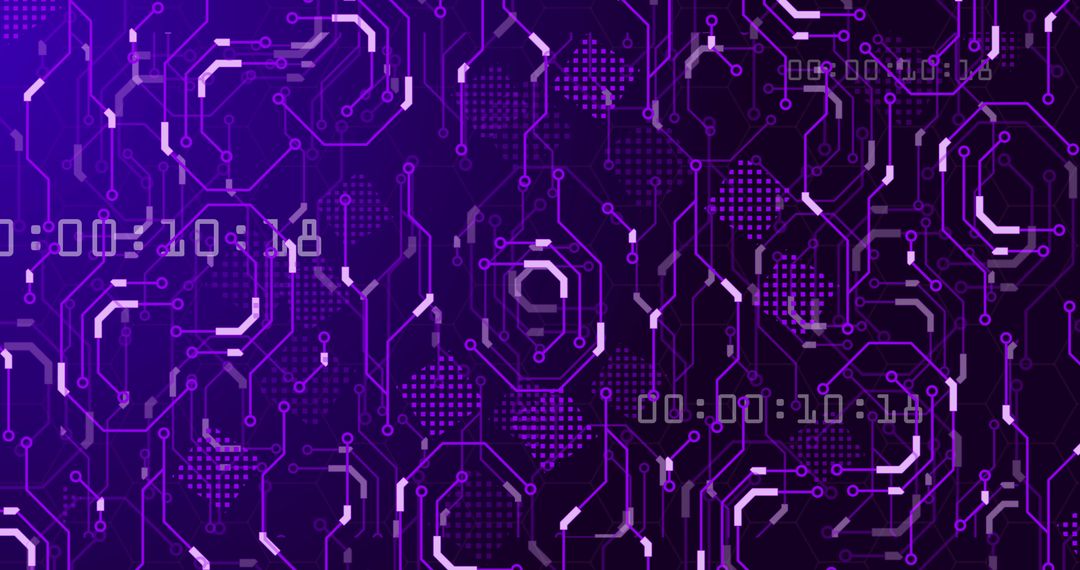 Neon circuit board design on vibrant violet background