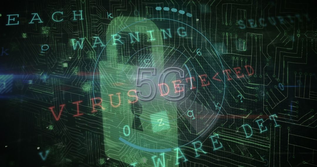 5G Security Threat Concept with Digital Padlock Overlay