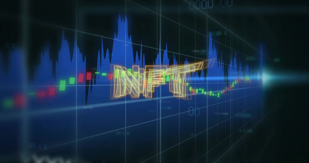 3D Wireframe NFT Hovering Over Crypto Trading Dashboard With Candlestick Chart Analytics