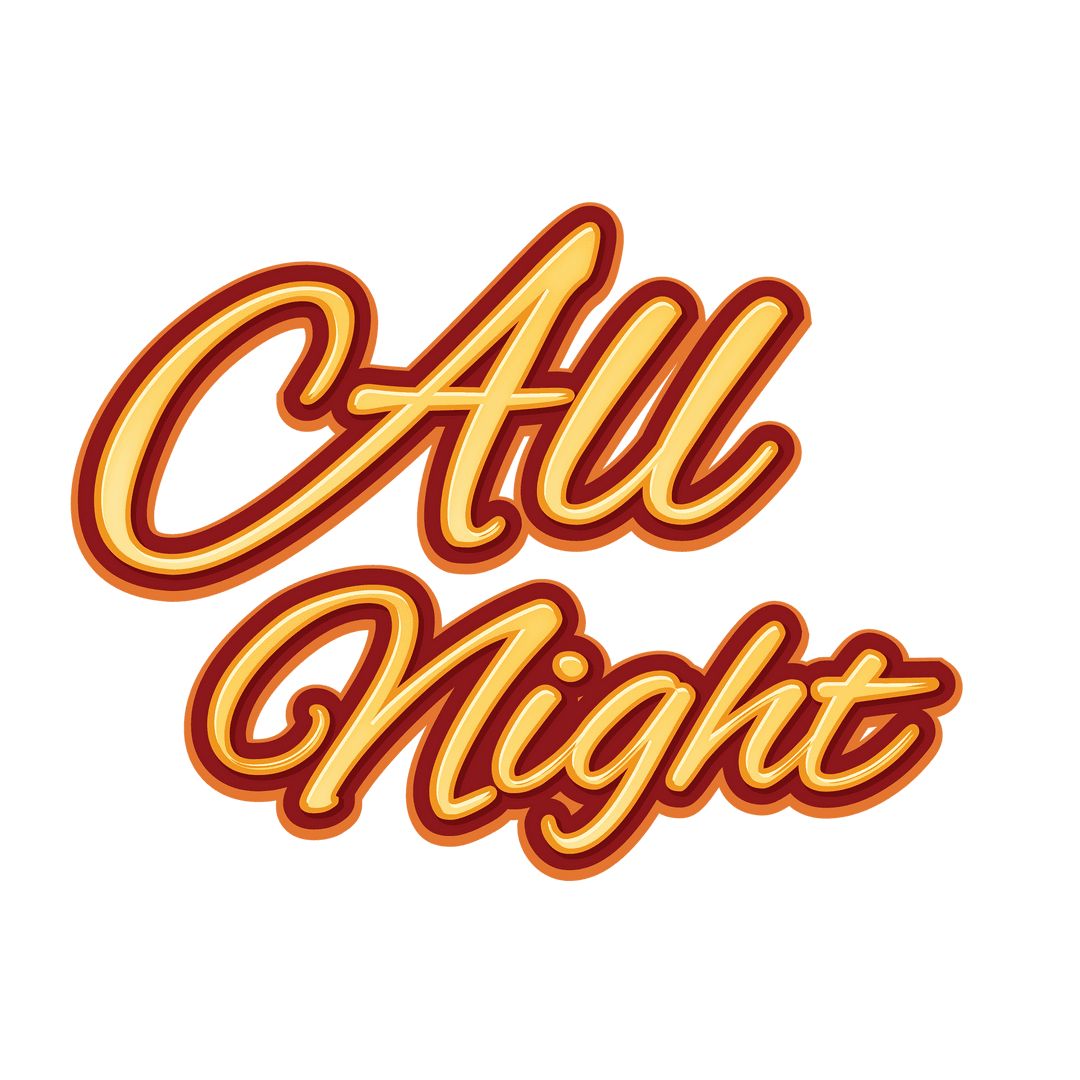 Vibrant All Night Text Design on Transparent Background