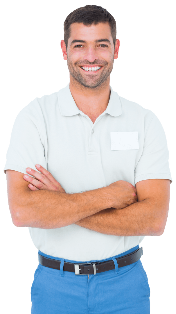 Transparent Portrait of Confident Man Standing with Arms Crossed