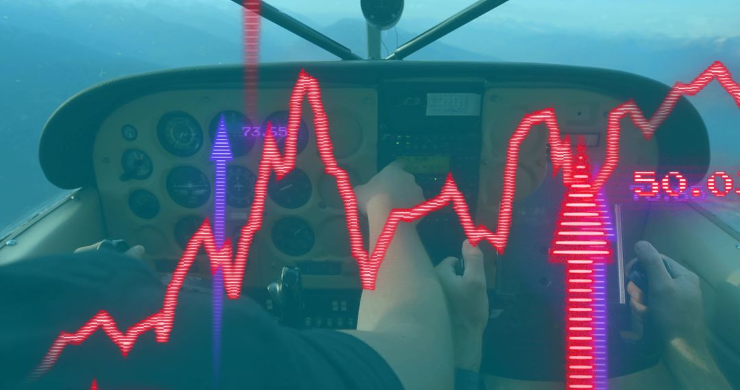 Pilots Navigating Flight with Dual Yokes and Data Overlay