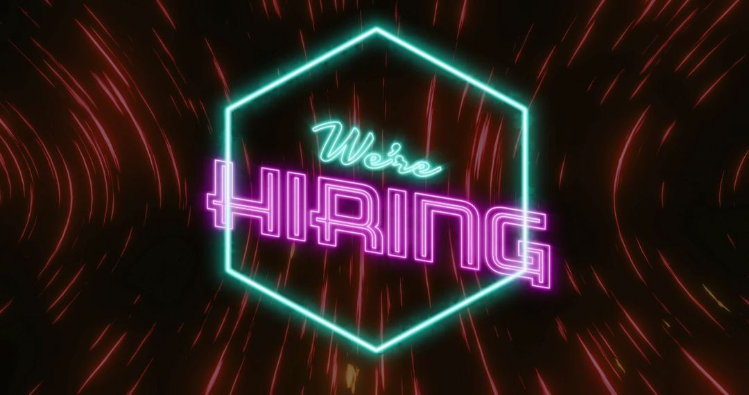 We're Hiring Neon Sign on Dynamic Background