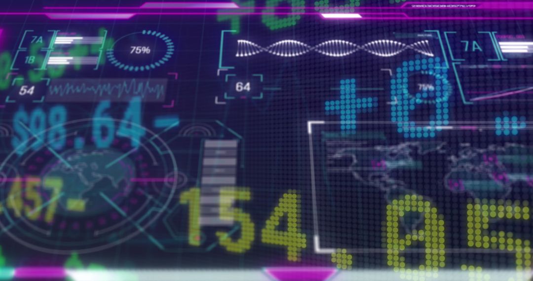 Futuristic neon holographic data interface with digital visualization