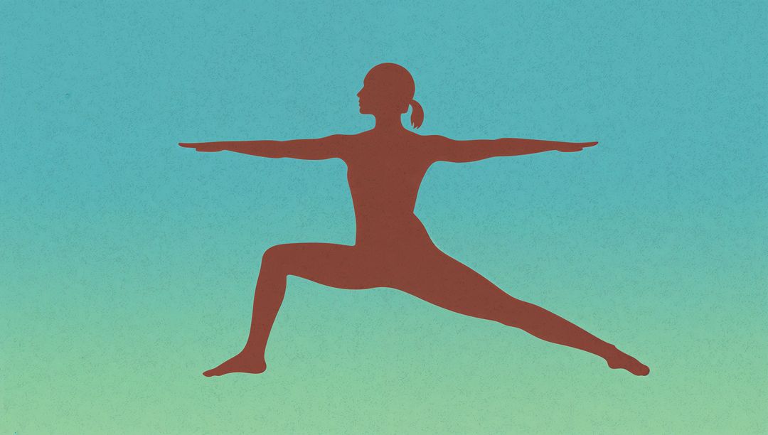 Female Silhouette Practicing Warrior II Yoga Pose on Teal Gradient for Wellness