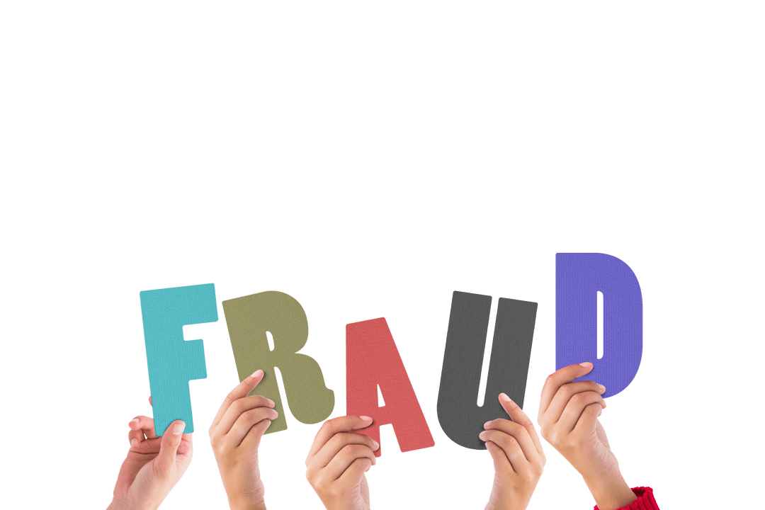 Hands Holding Fraud Letters on Transparent Background
