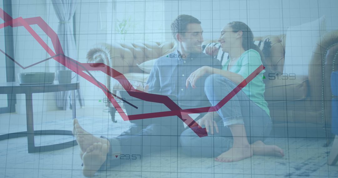 Couple Analyzing Business Data with Overlay Chart at Home