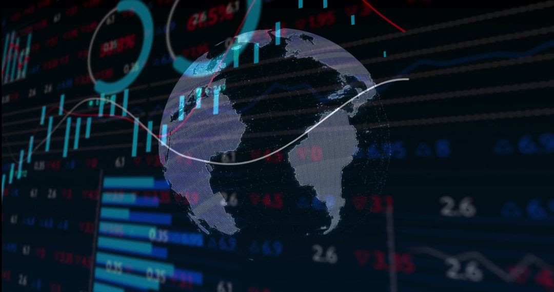 3D Earth Globe and Data Charts in Digital Dashboard Overlay