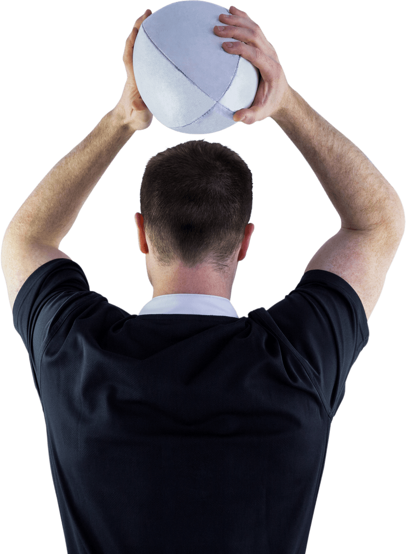 Transparent View Rugby Player Preparing to Throw from Back