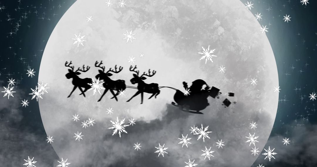 Santa Claus Silhouette Flying Full Moon Night with Reindeer - Free Images, Stock Photos and Pictures on Pikwizard.com