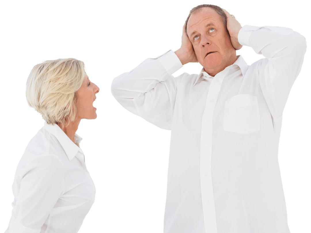 Transparent Angry Older Couple Arguing Expressively