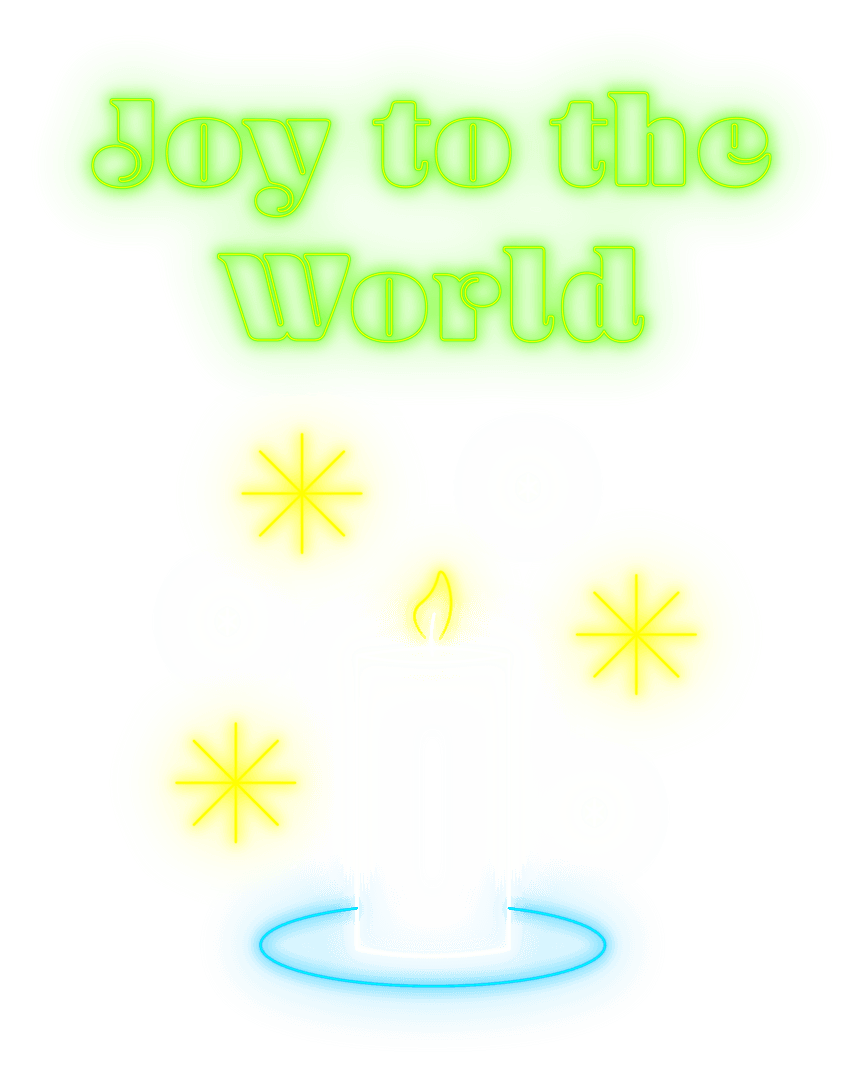 Joy to the World Silhouette Candle with Festive Neon Text