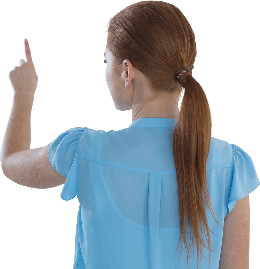 Businesswoman Touching Virtual Objects on Transparent Screen