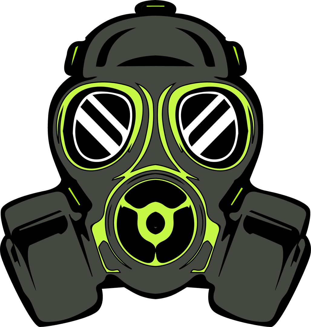 Bold Graphic Gas Mask with Filters on Transparent Background