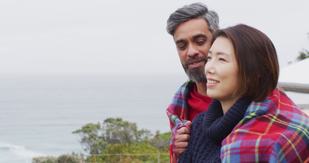 Interracial Couple Embracing at Scenic Overlook - Free Images, Stock Photos and Pictures on Pikwizard.com