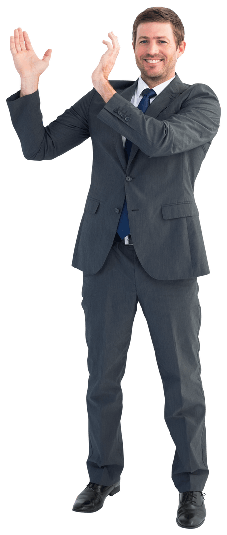 Confident Businessman Applauding with Transparent Background