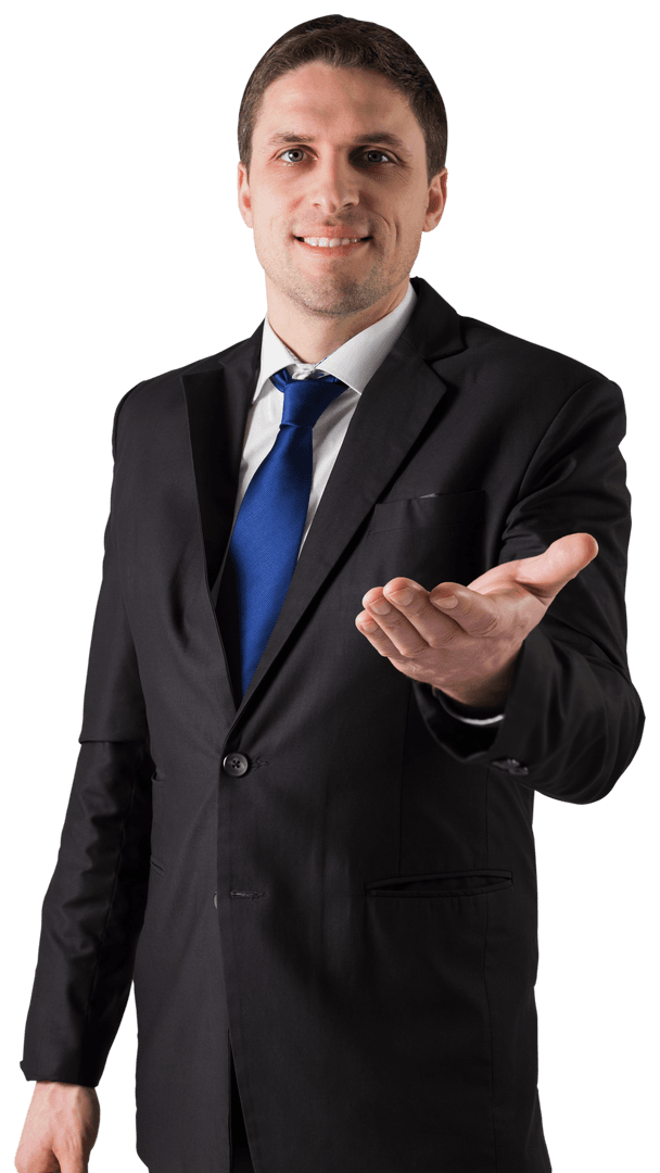 Transparent Businessman Reaching Hand Out with Friendly Gesture