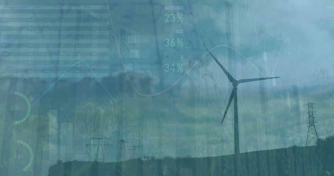 Digital Interface Displaying Energy Statistics Over Windmill