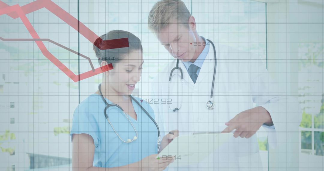 Doctor and Nurse Collaborating with Digital Tablet in Medical Setting